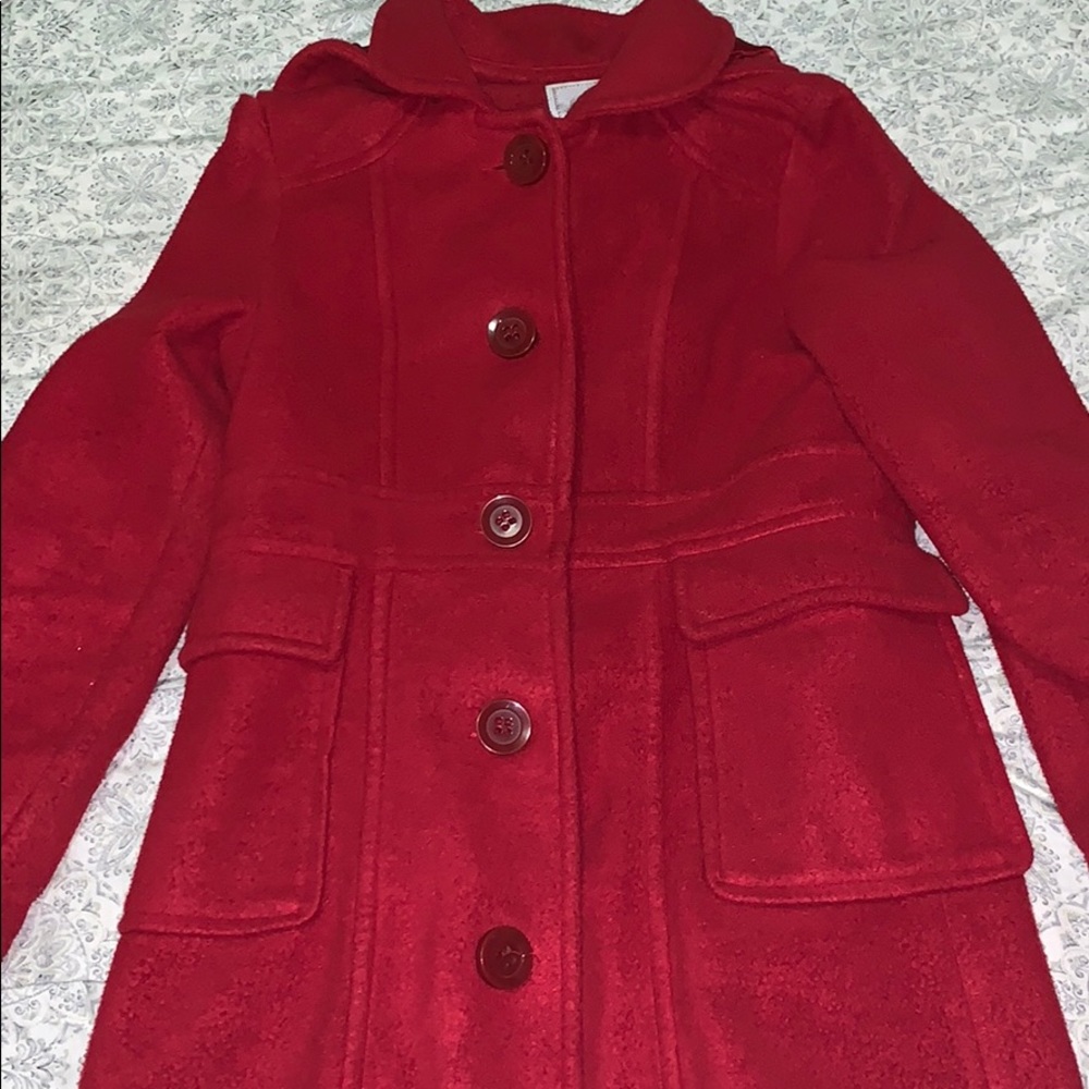 Hooded Buttoned Up Red Coat